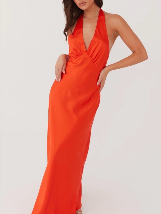 Peppermayo Dresses & Skirts - Peppermayo Orange Halter Satin Maxi Dress